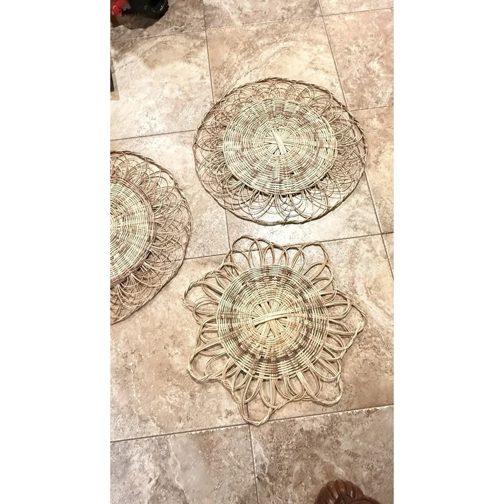 Vintage Woven Rattan Wall Art Set Boho Coastal Grandmillennial Decor 3 Pc Wicker